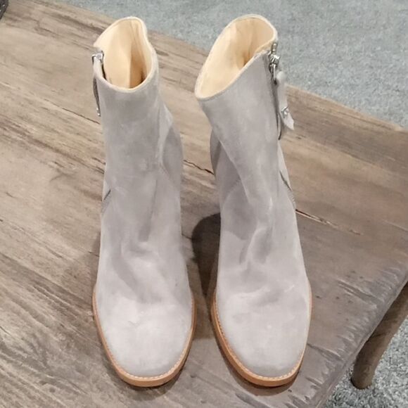 Paul Green Gray Genuine Suede/Leather Stacked Heel Ankle Boots Size 6 NWT - Picture 1 of 5